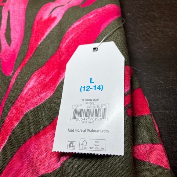 Time and Tru Women's Maxi Skirt L (12-14)Large Green Pink Floral Palm Leaf Print - Picture 4 of 5